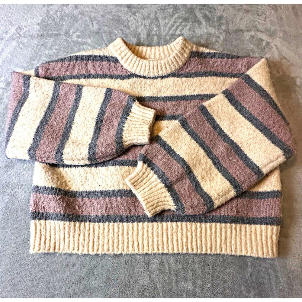 Bohme Women's Striped Knit Crew Neck Sweater Long Sleeve S Ivory lavender black